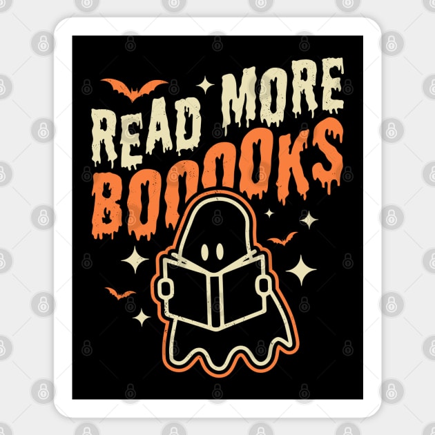 Read More Books Halloween Cute Ghost Boo Librarian Teacher Sticker by OrangeMonkeyArt